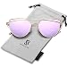 SojoS Cat Eye Mirrored Flat Lenses Street Fashion Metal Frame Women Sunglasses SJ1001 With Gold Frame/Purple Mirrored Lens