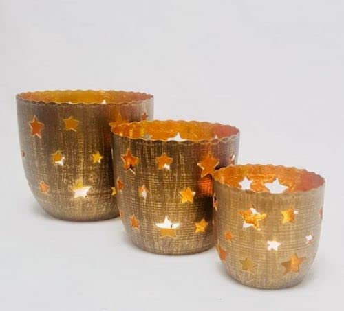 Portavelas de té Idol con diseño de estrellas, juego de 3 portavelas de metal, decoración para el hogar, decoración de mesa, regalo de Navidad, decoración de Adviento