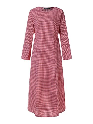 Robe midi en coton et lin premium manches longues pour femme