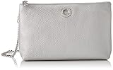 Bolso de mano de piel texturizada con efecto nacarado, con correa de piel y cadena, con bolsillo principal con cremallera.