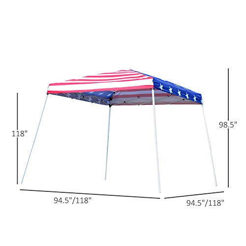 Outsunny Slant Leg Pop Up Canopy Tent With American Flag Roof And Carry Bag, Instant Sun Shelter, Height Adjustable For Fourth Of July, Independence Day, (10'X10' Base / 8'X8' Top) #TOP2