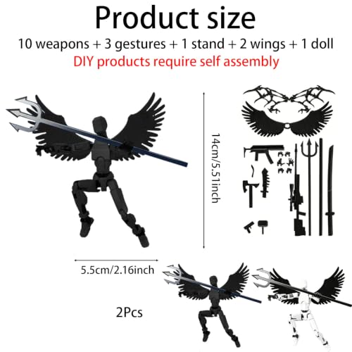 Image of 2-Piece Set Dummy 13 Action Figure, Creative Desktop Decor Set of Two, Drawing Reference and Photography Prop, White and Black Figures with Wings and Weapon