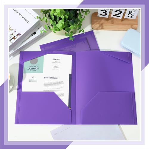 Henoyso 72 Pack Plastic Folders with Clear Front Pockets Bulk Heavy Duty File Folders with 2 Pockets and Card Slot for Student Teacher Back to School Supplies Office Presentation (Purple) — view 5