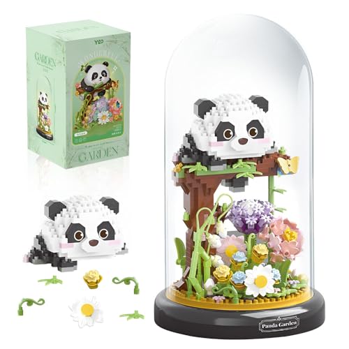 Lotvic Panda Blumenstrauß Baustein Set, 999 Klemmbausteine DIY Tiere Blumen Bauset Blumen Pflanzen mit Sockel und Staubschutzhülle, Mikro Blumens Bausteine, Geschenke für Kinder und Erwachsene