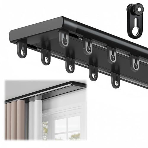 Riel de cortina doble silencioso de aluminio de 470 cm negro para dormitorio 2