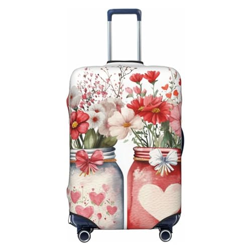 Two Mason Jars With Valentine'S Day Elastic Travel Luggage Covers Dustproof Scratch-Resistant Suitcase Protector Fit 22-24 Inch