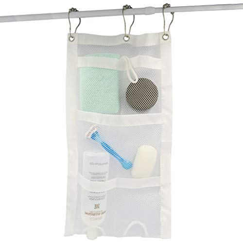 Evelots Quick-Dry Hanging Shower Caddy with Dispenser, 5 Pockets, White