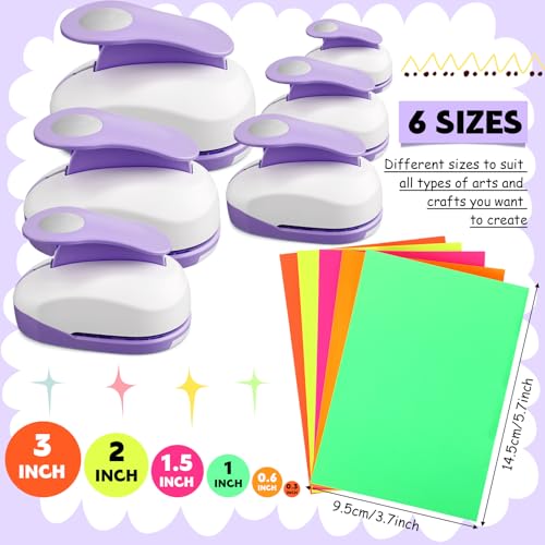Image of CHENGU 6 Pcs Circle Punch Set 3in /2in /1.5in /1in /0.6in /0.3in Scrapbook Hole Punchers Crafting with 10 Sticker Paper Round Cutter Scrapbook for Office Supplies DIY Albums Photos (Purple)