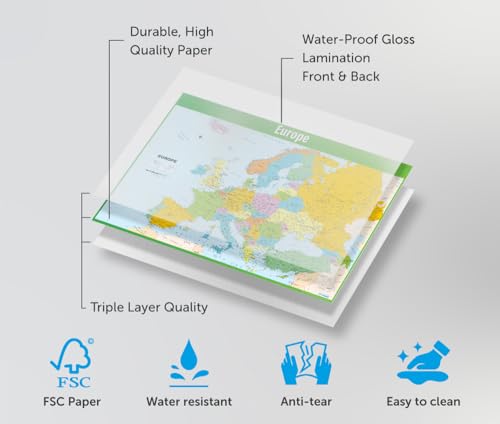 Europe Map Classroom Poster - EXTRA LARGE 33” x 23.5” - Laminated - Map of Europe Geography Class Decoration - Wall Chart by Daydream Education - Thumbnail 4
