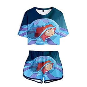 3D Ponyo on The Cliff Pyjama-outfit met korte mouwen voor dames