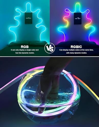 Image of Volt Vision 5 Meters LED Neon RGB Strip Light, Smart App Control, Remote Control, Multi-Colour Magic Lighting with USB, 6 Mounting Clips Music Modes, Custom Colors, Timing, Light Follow Sounds