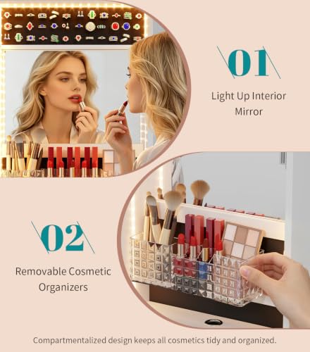 Image of Vlsrka LED Mirror Jewelry Cabinet, Over Door /Wall Mounted Jewelry Organizer