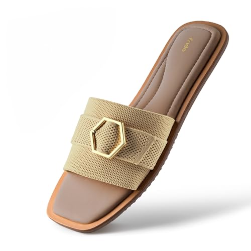 Image of Frido Women's Comfort Flat Sandals | Ethnic Style Slip-On | Super Soft Cushioned Sole, Padded Knit Upper, Breathable & Anti-Skid Zero-Drop | Available in Comfort Flat & Ethnic Kolhapuri style