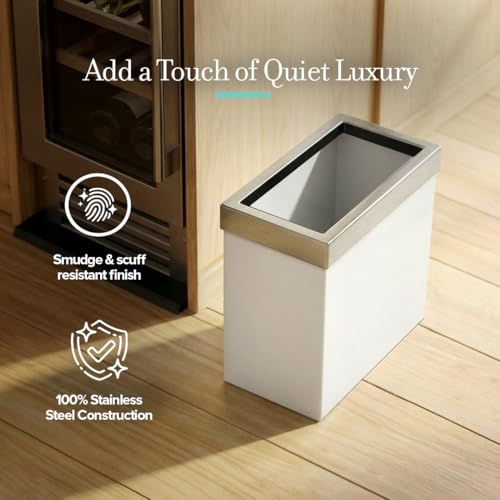 Image of Gatco Small Bathroom Trash Can with Lid, Rectangle 3 Gallon Stainless Steel Wastebasket, Under Sink, Matte Pearl and Satin Nickel, for Bathroom, Bedroom, Office (1939SN)