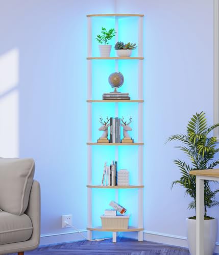 VIMBER 6-Tier Corner Shelf with LED Light, Industrial Corner Ladder