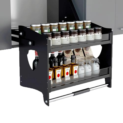 KOLHGNSE Pull Down Cabinet Organizer, 2-Tier Pull Down Shelf, Heavy-Duty Pull Down Spice Rack, Upper Kitchen Wall Cabinet Storage Organizer for Kitchen Appliance (24inch Cabinet)