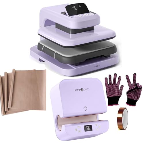 HTVRONT Auto Heat Press 2, Auto Tumbler Heat Press Purple, Teflon Sheets, Heat Resistant Gloves, Heat Tape