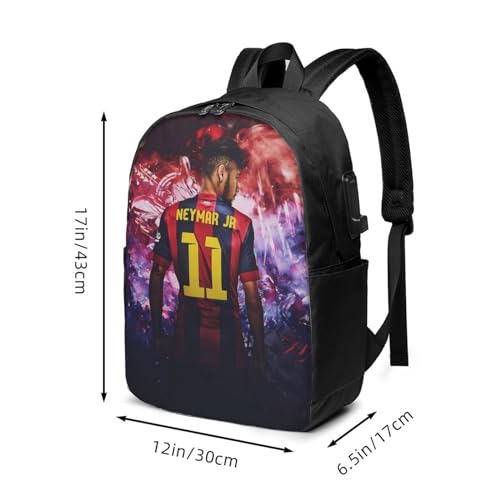 #10 Neymar Adult Backpacks Bag Laptop Bag Bookbag Usb Backpack 17 Inch For Daily, Black3