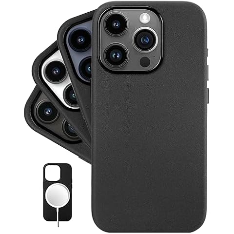 LONLI Classic - (for iPhone 15 Pro) - European Nappa Leather Phone Case - Smoothen and Soften Over Time - Compatible with Magsafe - Black Cover