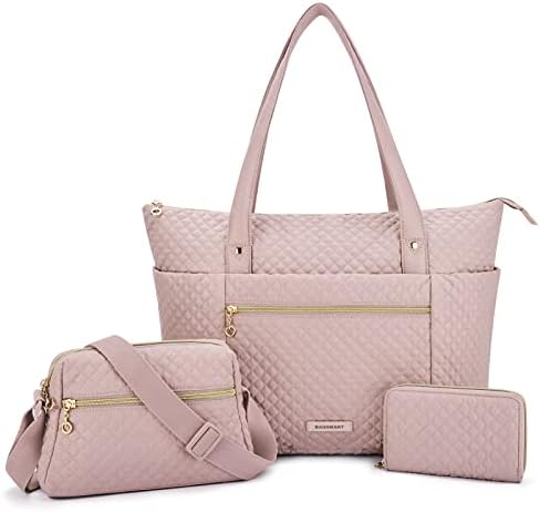 BAGSMART Women Tote Bag, Large Shoulder Bag for Women Top Handle Satchel Purse Set 3pcs, (pink)