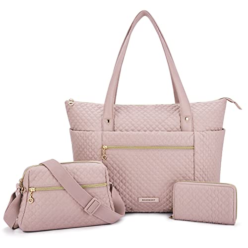 Bagsmart Women Tote Bag, Large Shoulder Bag For Women Top Handle Satchel Purse Set 3Pcs, (Pink) #TOP3