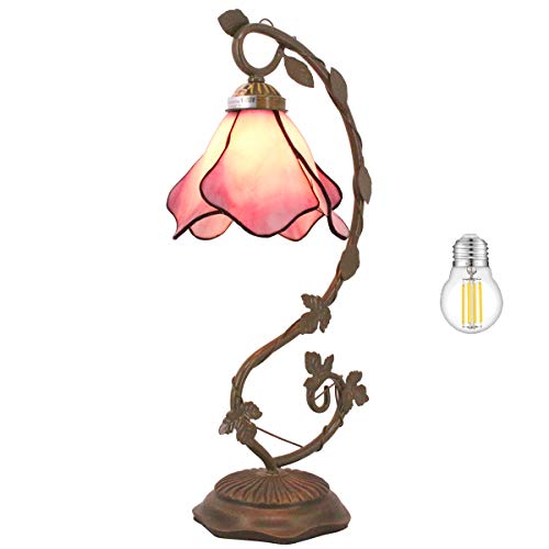 Tiffany Lamp Banker Pink Stained Glass Bedside Lamp, Thin Antique Metal Leaf Table Light for Living Room Bedroom Desk Coffee Bar Country Style Memory Sympathy Nightlights WERFACTORY LED Bulb Included Tiffany Lamp Banker Pink Stained Glass Bedside Lamp, Thin Antique Metal Leaf Table Light for Living Room Bedroom Desk Coffee Bar Country Style Memory Sympathy Nightlights WERFACTORY LED Bulb Included