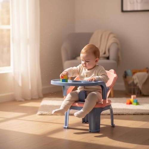 Image of Skylofts Pink Plastic Baby Chair with Cushioned Seat & High Backrest Feeding Chair for Baby with Removable Tray Chair for Kids (6months -4 Years)