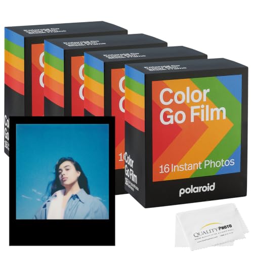Película Polaroid Go Color con marco negro + paño de microfibra para limpieza (compatible con cámaras Polaroid Go) – Pack de 4 (64 películas) miniatura 1