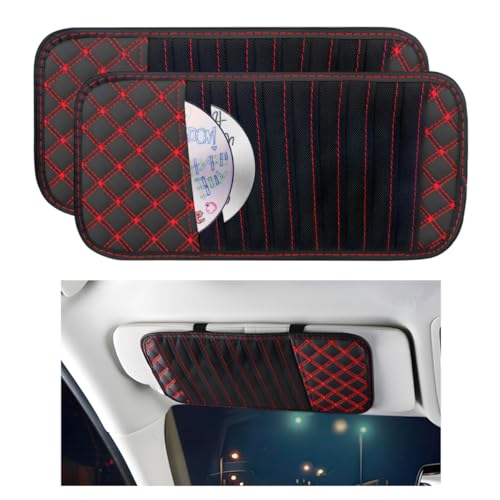 Wevdn 2 PCS Car Visor CD Holder Large Capacity Vehicle Visor Organizer with 10 DVD Storage Sleeves CD or DVD Visor Holder Organizer Cases for Car Truck SUV Car Accessories (Red)