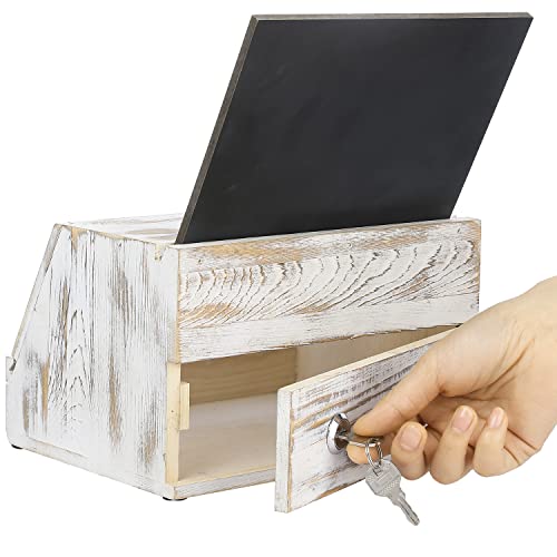 Mygift Shabby Whitewashed Solid Wood Suggestion Box With Lock, Interchangable Chalkboard And Acrylic Sign Holders, Comment Box Ballot Tip Collection School Fundrasing Dropbox #TOP6