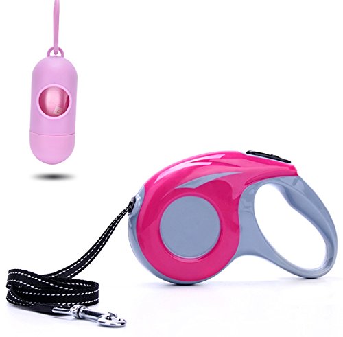 TrustyPaw Retractable Dog Leash - Adjust the Length with Greater Ease than any Other Leash - Top Quality Locking System and ABS Plastic - BONUS Poop Bag Dispenser with Bags Included