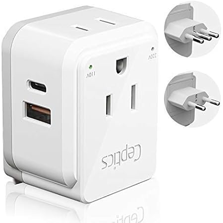 Italy, Chile, Rome Power Plug Adapter Travel Set, Ceptics, Safe Dual USB & Usb-C 3.1A - 2 Usa Socket - Compact & Powerful - Use In Lybia, Tunisia, Uruguay - Includes Type C, Type L Swadapt Attachments