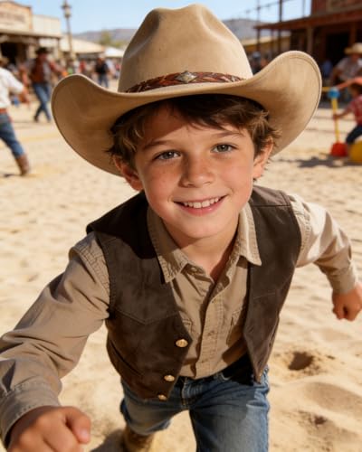 Image of Retro Boys Western Cowboy Vest for Kids Leather Suede Waistcoat | vintage dress vests, welt pockets, v-neck, adjustable waist, formal slim fit, wedding outfit, farm christmas birthday prom