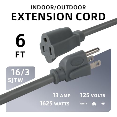 Image of EP 6FT Outdoor Extension Cord, 16 /3 SJTW Heavy Duty Grey 2PK, ETL Listed