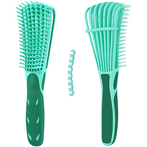 Detangling Brush for Natural Hair, Hair Detangler Brush for Afro America 3a to 4c Kinky Wavy, Curly, Coily Hair, Detangle Easily Wet/Dry/Long Hair for Beautiful Shiny Curls (Green-2 Pack)