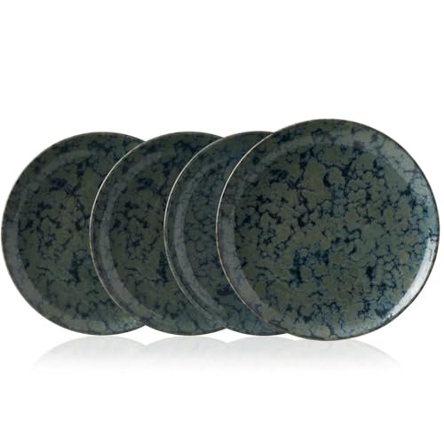 Image of Freakway Stoneware Dinner Plates Round, Set of 4,Grey, Reactive Glaze Modern Contemporary Style