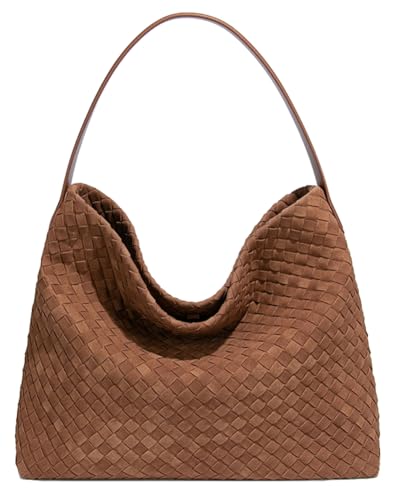 Image of Woven Bags Women Slouchy Woven Suede Tote Bag Trendy Suede Hobo Purse Vintage Satchels Handbag for Work Travel