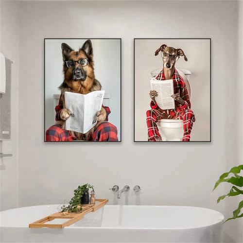 Chien au WC affiche humour MAIMANG impression sur toile décoration de bain