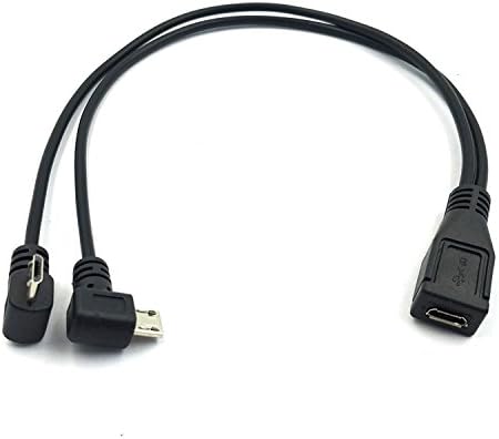 Duttek Micro USB Splitter Cable, Micro USB Splitter 1 to 2 Cable, Micro USB Female to Double 2 Micro USB Male Right Angle 90 Degree Converter High Speed Charging Cable Cord 25CM/10 Inch