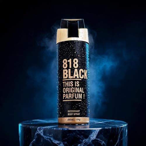 Image of HP 818 Black Deodorant for Men, 200 ml | Bold, Mysterious - Vetiver, Geranium & Lemony Notes | Long-lasting Men's perfume | Ideal Evening Fragrance|Gift For Brother | Gift For Friends