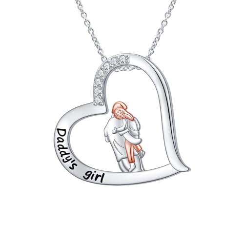 Alphm S925 Sterling Silver Father Daughter Heart Pendant Necklace Jewelry from Dad Mom