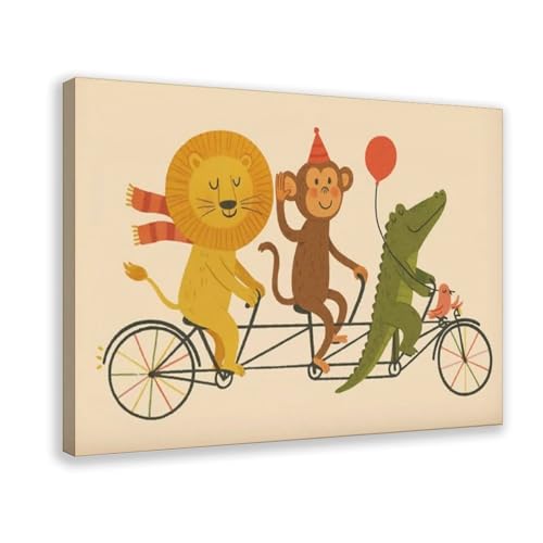 Poster animaux à vélo sur toile 20x30 cm pour décoration de salon