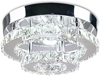 9.8" Crystal Flush Mount Ceiling Light Cool White Mini Chandelier