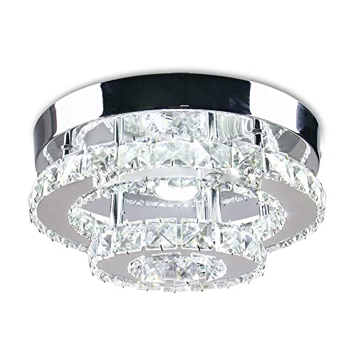 Image of 9.8 inch Crystal Flush Mount Ceiling Light Cool White Mini Chandelier