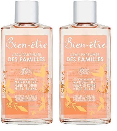 Bien-être - Eau Parfumée Des Familles Aux Notes Parfumées De Mandarine/Fleur De Coton Musc Blanc - 250 ml (Lot de 2)