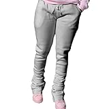 Stacked Sweatpants for Women Stacked Pants Leggings Joggers with Pocket Plus Size (Grey, Medium)