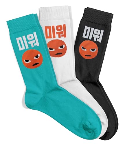 Meloday Funny K-pop Korean Lingo Socks No Compression Soft Cotton 3 pairs per pack - Salty Face
