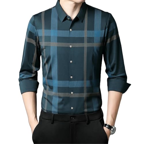 Camisa de manga larga a rayas para hombre sin arrugas con botones USTZFTBCL