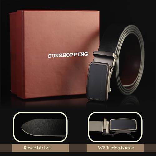 Image of Men's Formal Genuine Leather Autolock Buckle Reversible Black & Brown Color Belt