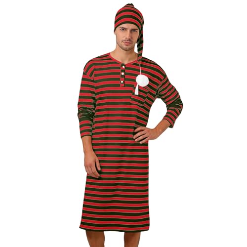 Chemise de nuit pour homme vêtement de nuit long manches longues boutonnière rayée